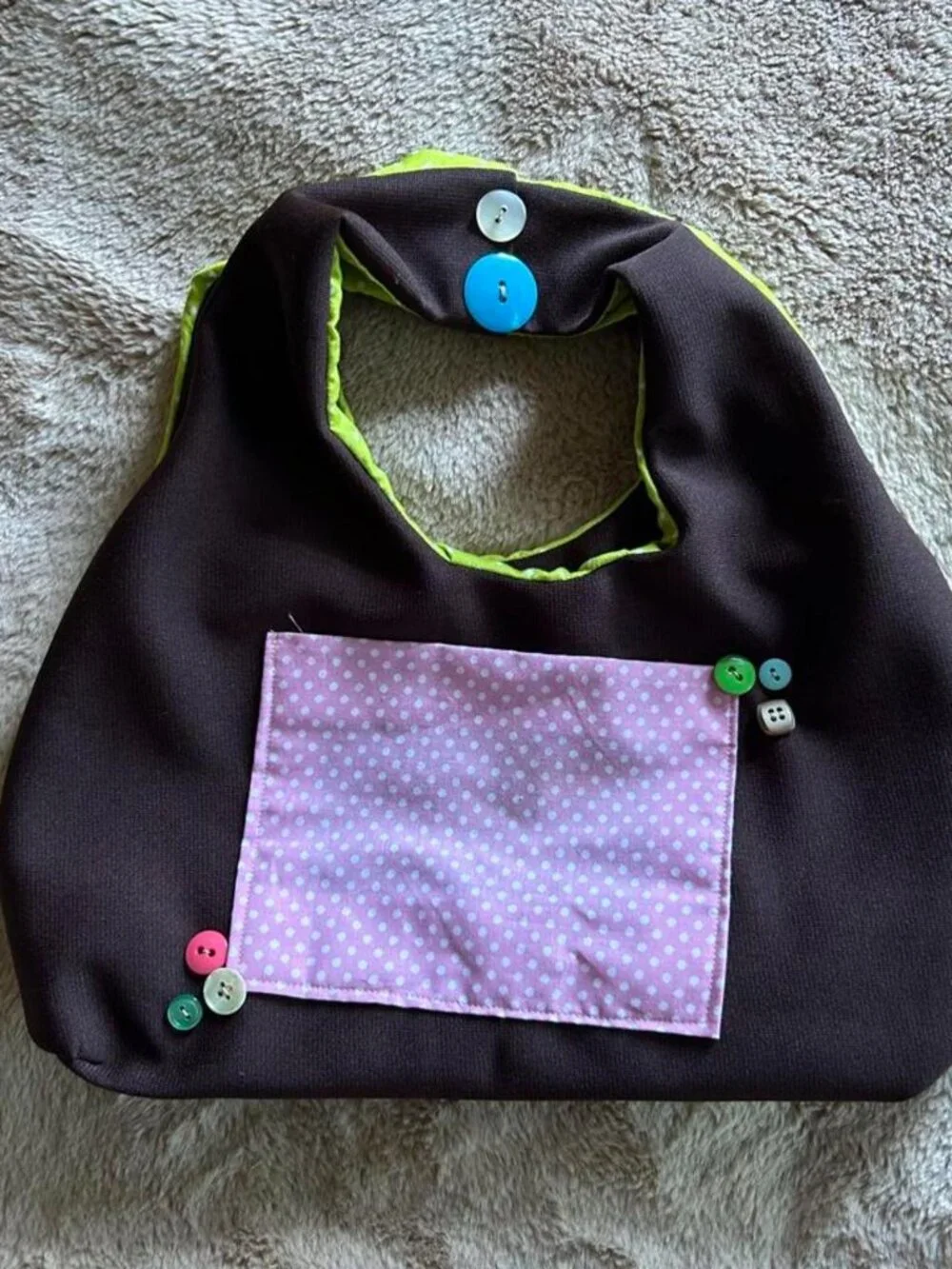 Green Polka Dot Pink Pocket Shoulder Bag | Handmade Upcycled One of One